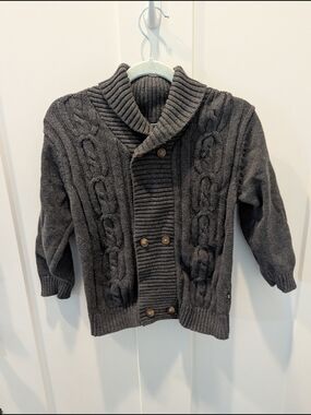 Nautica Boys Gray Shawl Collar Cable Knit Double-Breasted Jacket